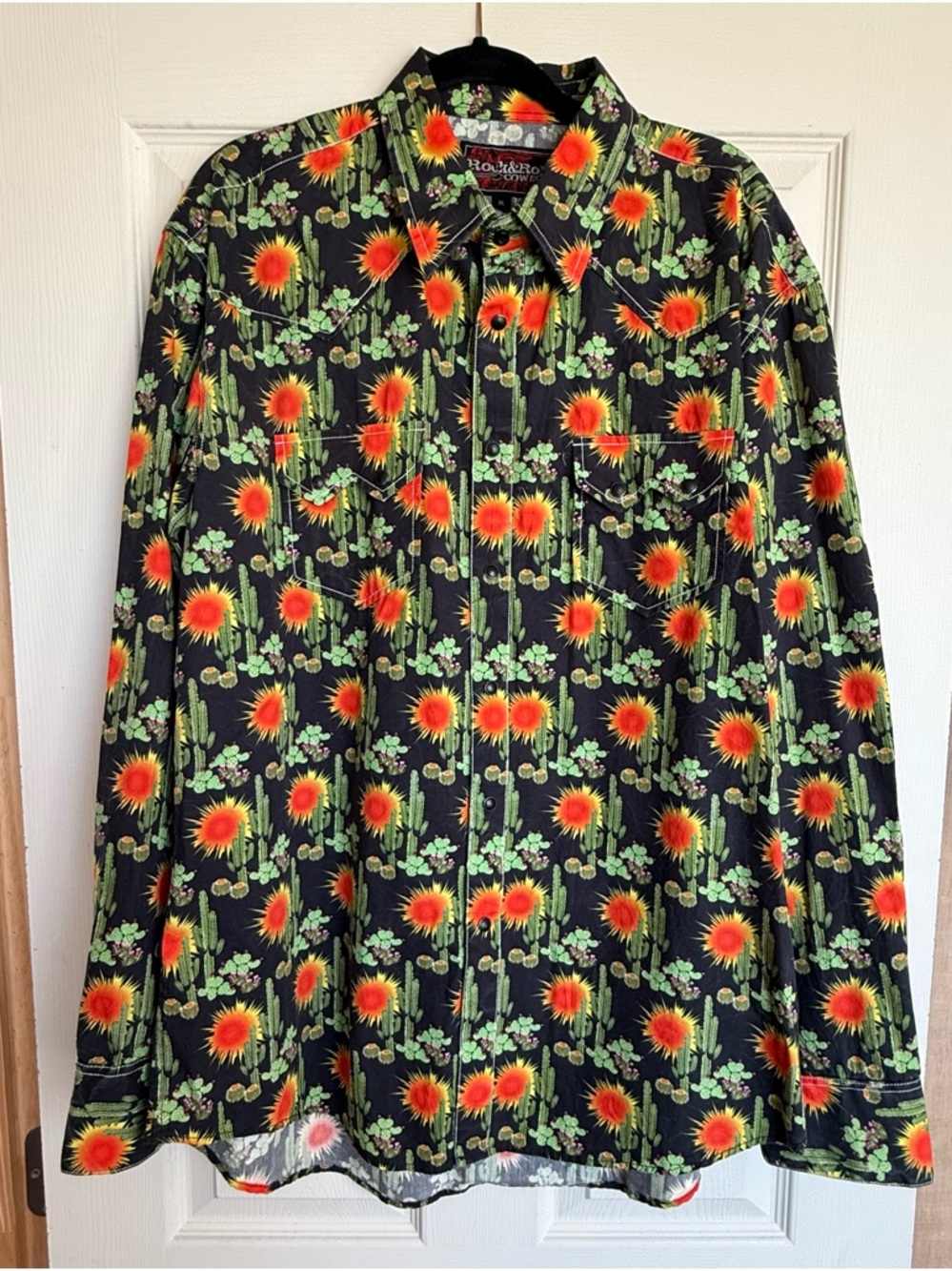 Men’s Rock & Roll Cactus Print Pearl Snap Shirt